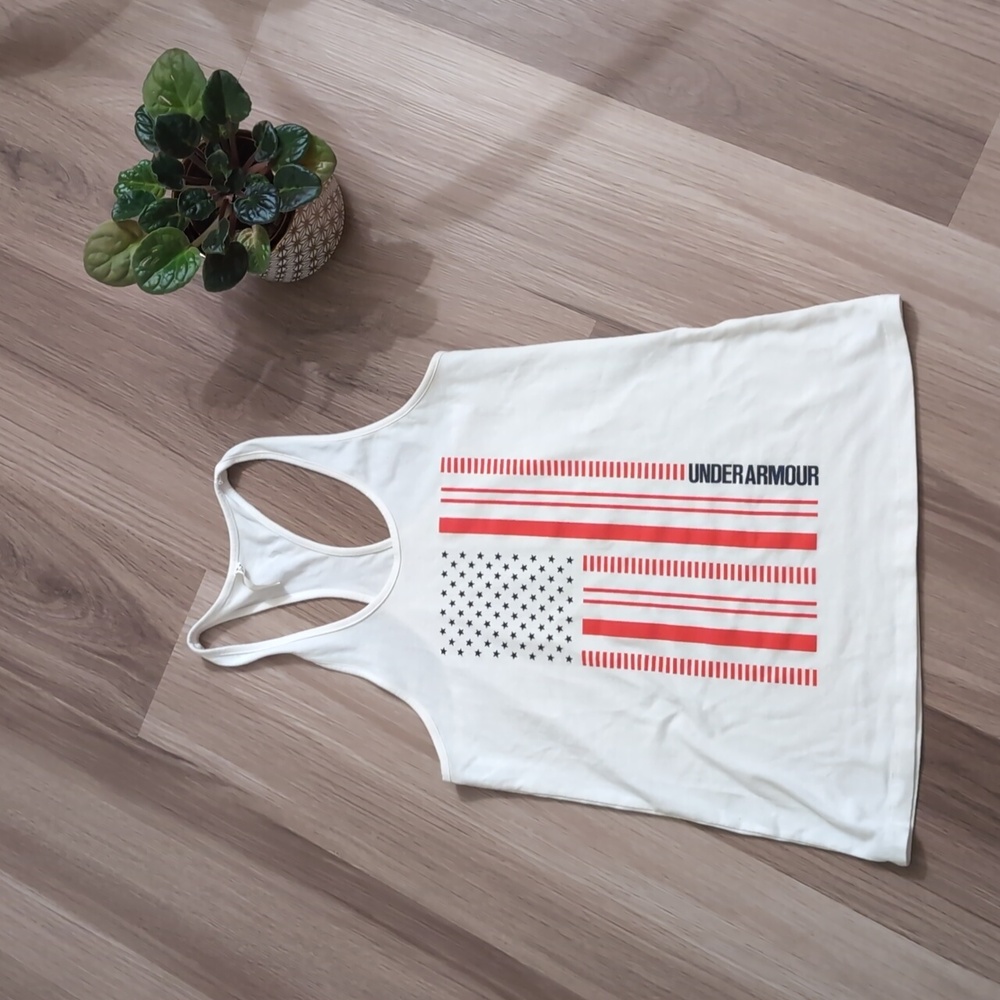 Under Armour White Tank with American Flag